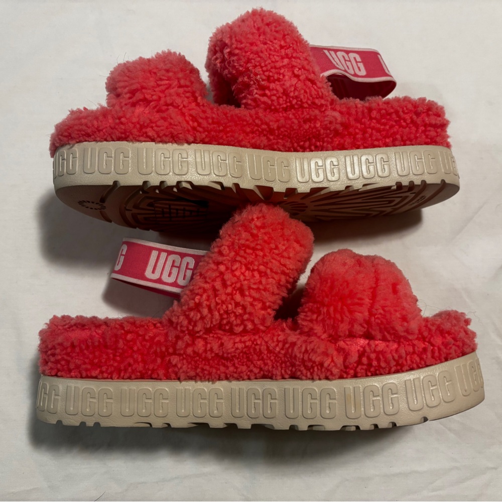 UGG Pink platform Fluff Yeah Double Strap, 7